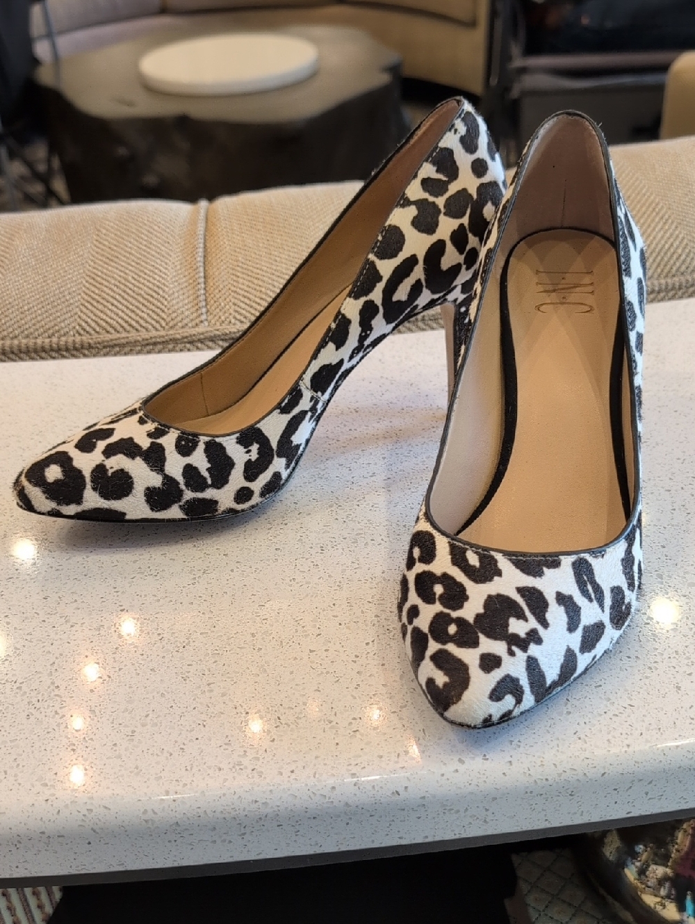 Leopard Print Almond Toe High Heels - Women Shoes, Black & White